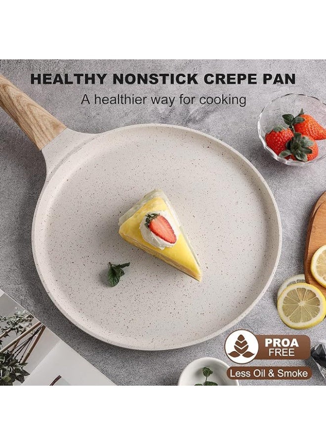 Non-Stick Frying Pan, Flat Skillet For Pancakes  Crepes, Induction Bottom Compatible With Gas  Electric Stoves, Wide Flat Base For Even Cooking, White Aluminum Cookware, 24cm - Image 4